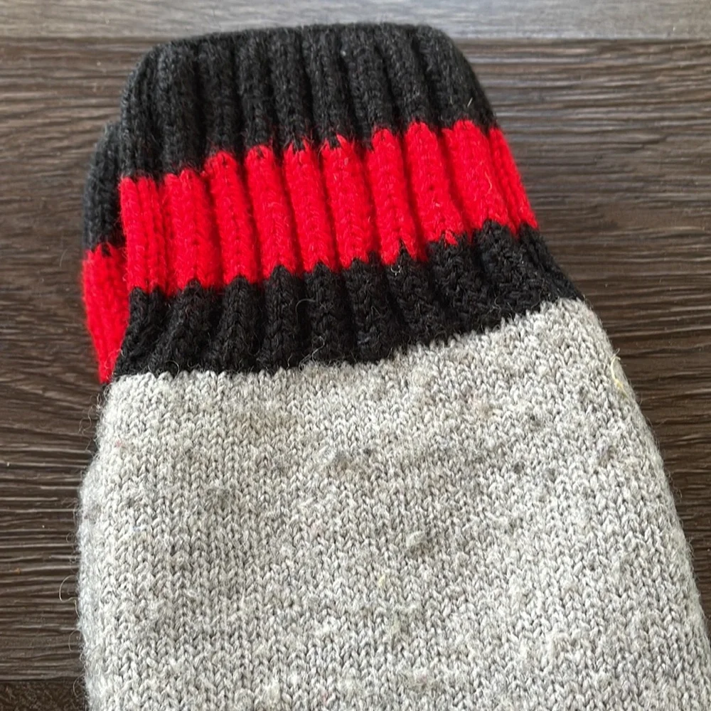 Youth Winter Socks Gray with Black & Red Stripe - Two Pairs